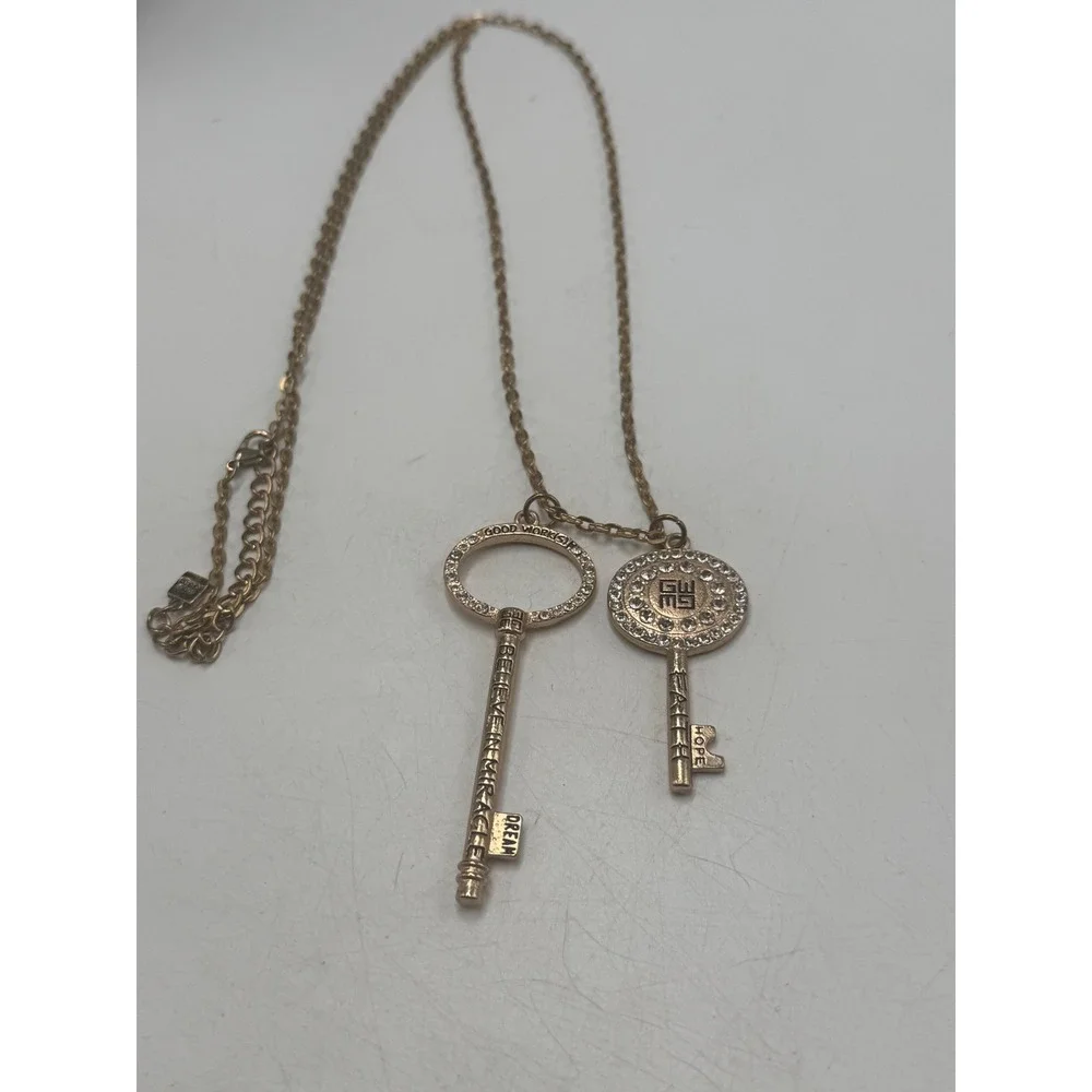 Good Works Make A Difference Gold Tone Double Key Crystal Necklace Faith Dream